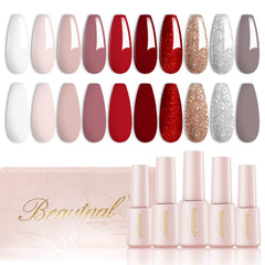 Larvall Beautpal red gel nail polish set bottles for bold color ideas.