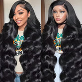 LARVOB 13x6 body wave wig front view with natural hairline for daily wear.