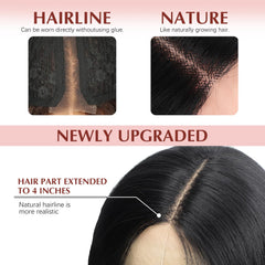 Lasescuch long black wig side view showing volume and body wave.