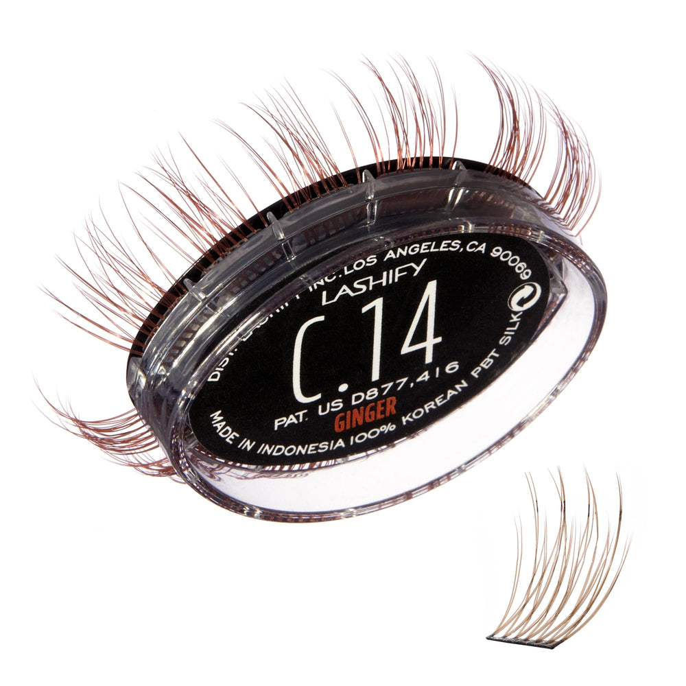 Lashify Curl 14mm Ginger refill demonstrates natural lift and warmth for a doe-eyed look.