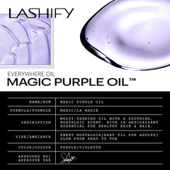Lashify Magic Purple Oil applied to body for soft, hydrated skin.