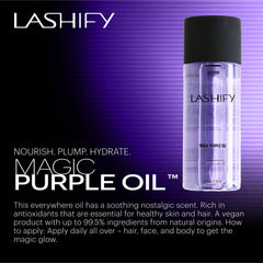 Lashify Magic Purple Oil on hair to tame frizz and smooth strands.
