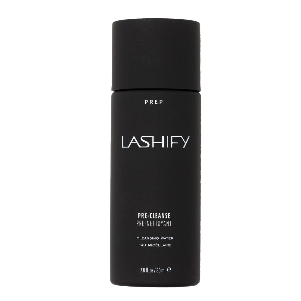 Lashify Pre-Cleanse Cleansing Water 80ml bottle close-up for oil-free lash prep