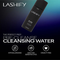 Lashify Pre-Cleanse Cleansing Water on a cotton pad for gentle makeup removal