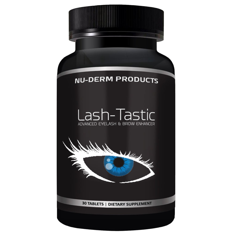 Lashtastic eyelash growth vitamins bottle close-up for daily nourishment and fuller lashes