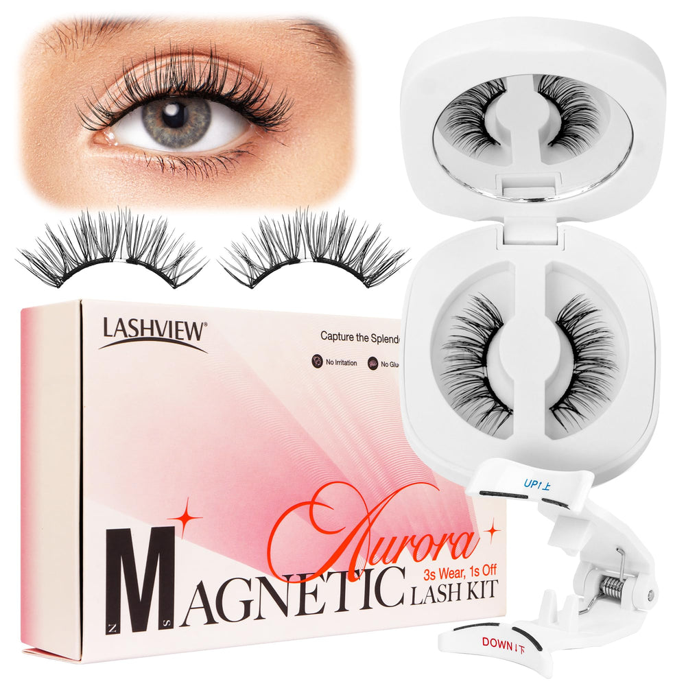 LASHVIEW Aurora magnetic lashes shown with quick 3-second application.