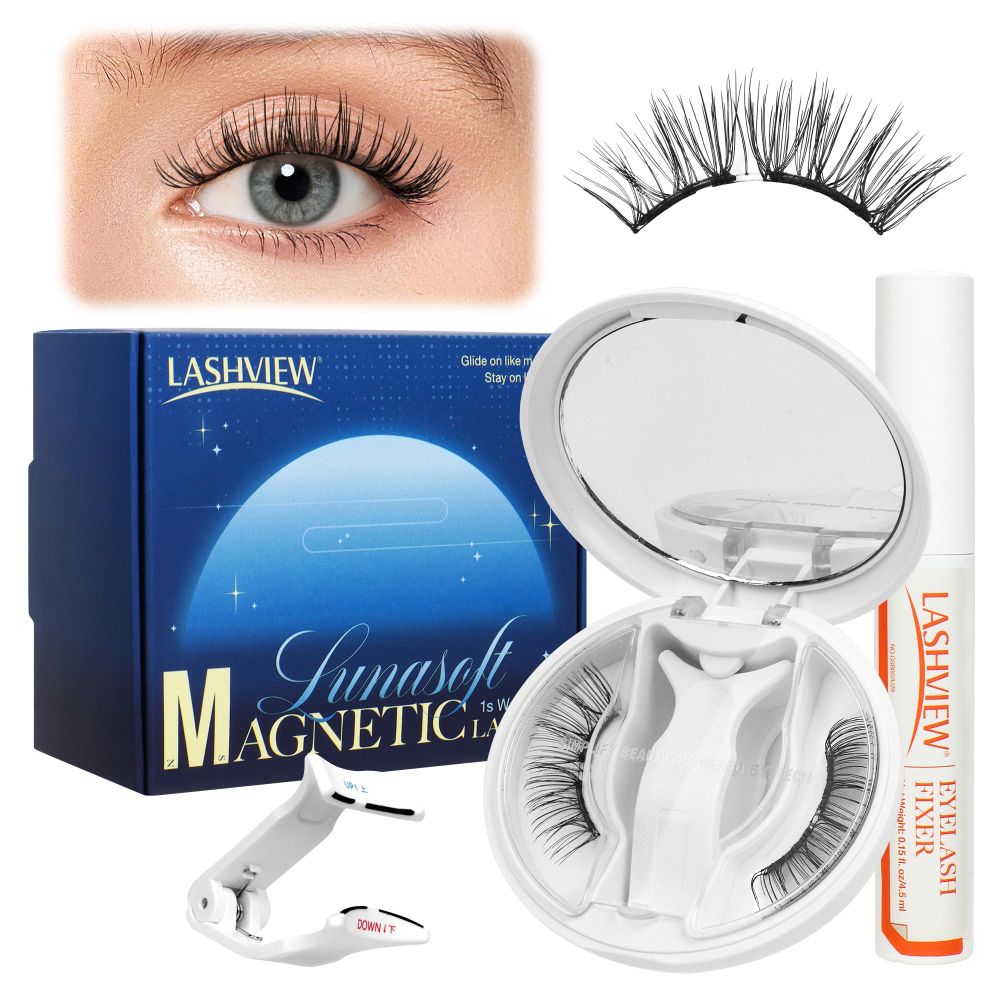 LASHVIEW LunaSoft lashes close-up show soft magnets for comfortable all-day wear.