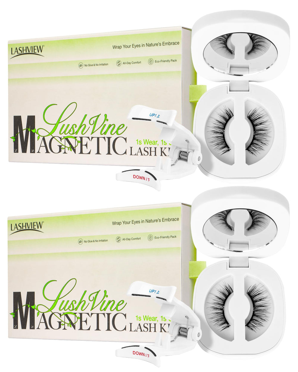 LASHVIEW magnetic eyelashes in packaging show glue-free, easy daily wear.
