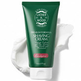 Lather & Wood Shaving Co Mens Eucalyptus Shaving Cream tube ready for use, premium barbershop quality.