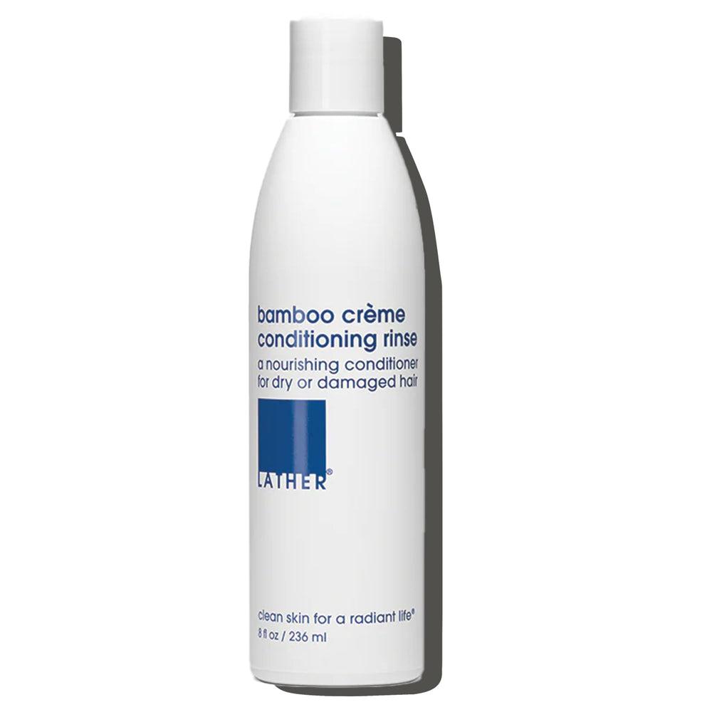 LATHER Bamboo Crème Conditioning Rinse bottle for smooth, manageable hair.