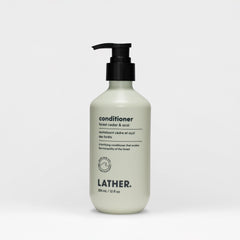 LATHER Forest Cedar & Acai Conditioner bottle showing hydrating formula for smooth detangling