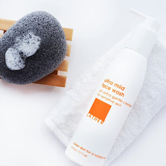 LATHER Ultra Mild Face Wash foam application demonstrates foaming cleanse for makeup removal.