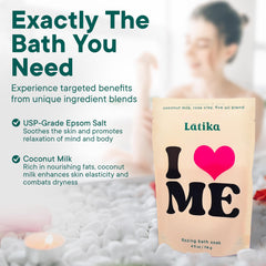 Latika I Heart Me oats-milk-honey nourish skin during long soaks.