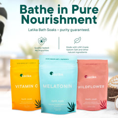 Latika Soaks Melatonin packshot promotes restful nights with lavender-infused soak salts