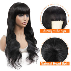 Lativ Body Wave Wig with Bangs, 20-inch back view, natural movement.