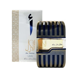 Lattafa Al Azal bottle angled, bold oud aroma for evening wear