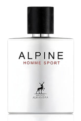 Lattafa Alhambra Alpine Homme Sport bottle front emphasizes premium design for gifting