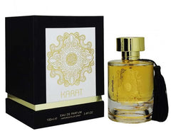 Lattafa Alhambra Karat packaging box communicates premium gifting appeal.