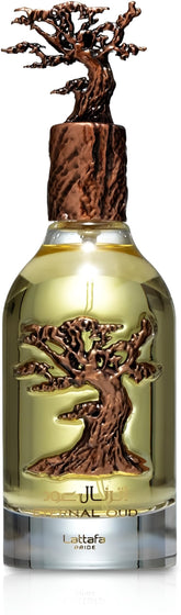 Lattafa Eternal Oud bottle front shows premium packaging ideal for gifting.