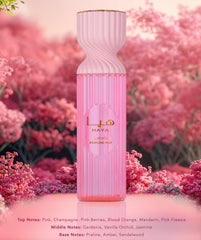 Lattafa Haya Perfume Mist spray, perfect for on-the-go application and lasting scent.