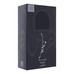 Lattafa Maahir Black Edition oud base-note close-up, highlighting depth and longevity