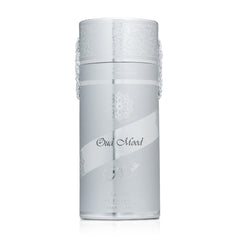Lattafa Oud Mood Reminiscence label close-up displaying rich oud-inspired notes.