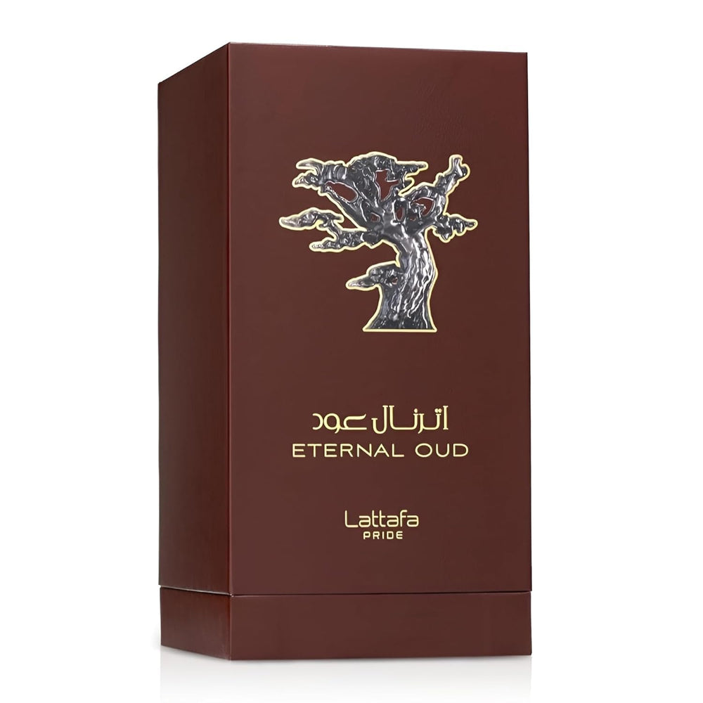 Lattafa Pride Eternal Oud bottle front view, versatile unisex scent for evenings