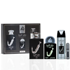 Lattafa Pride Ishq Al Shuyukh Silver atomizer ready for refillable use.