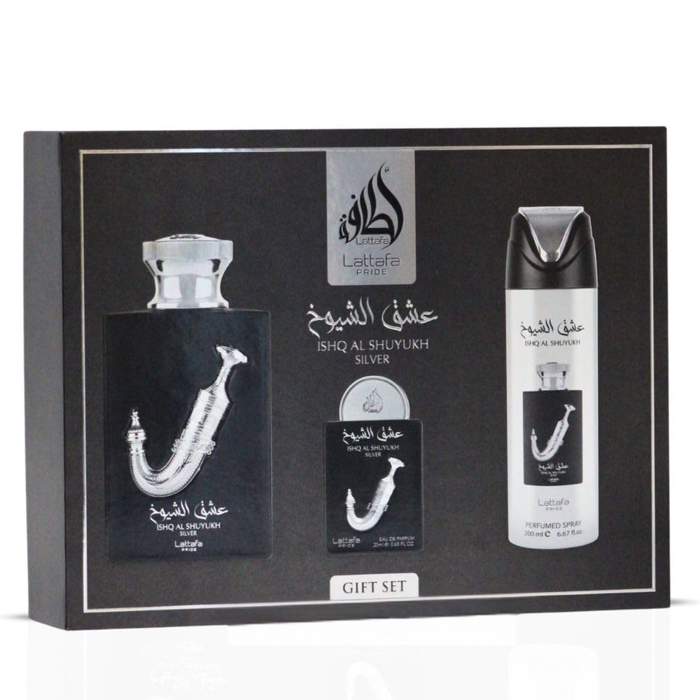 Lattafa Pride Ishq Al Shuyukh Silver 3.4 oz bottle for daily wear and confident presence.