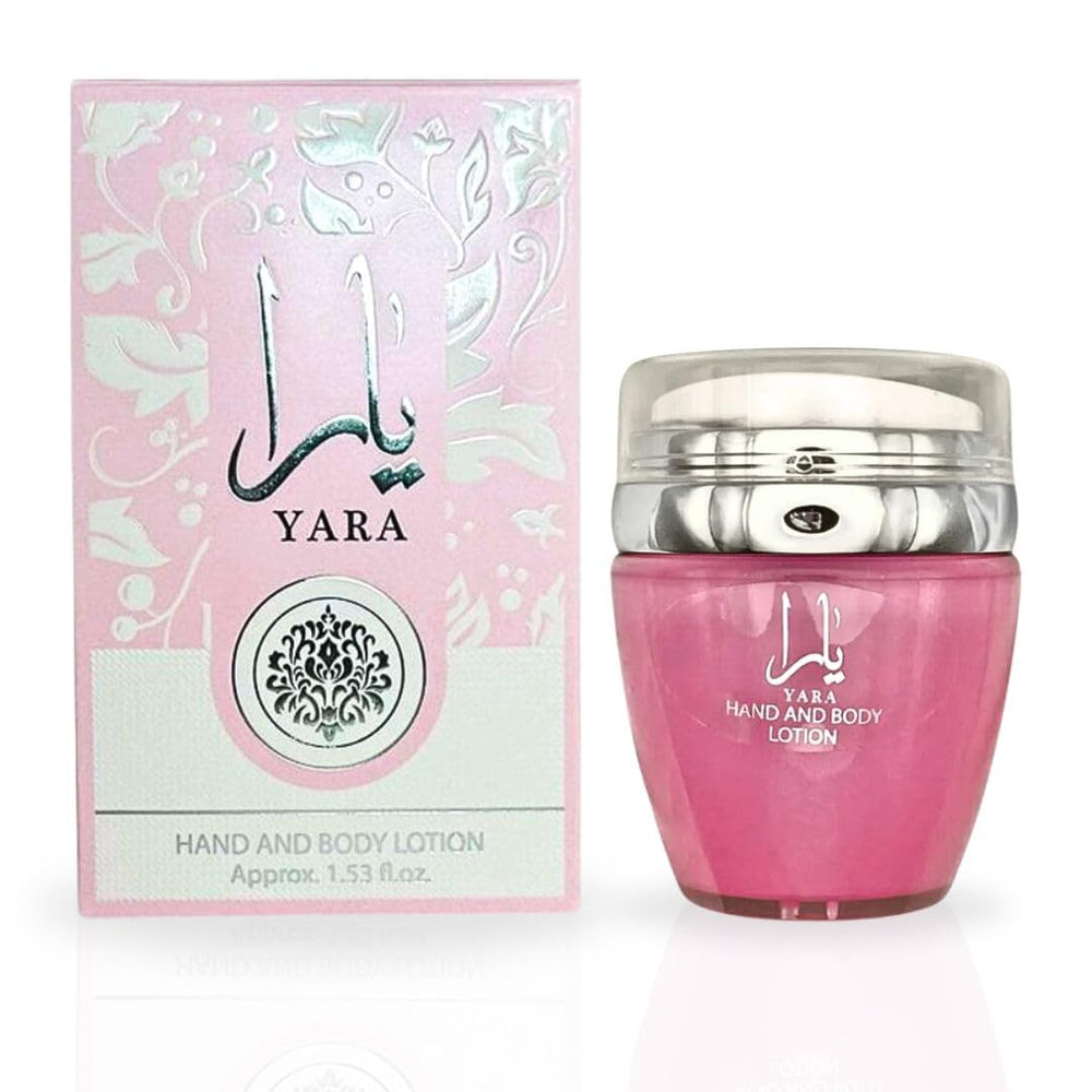 Lattafa YARA hand and body lotion bottle front for everyday hydration and fragrance.