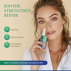 Close-up of LAUER COSMETIC Centella Ampoule Serum texture showing quick absorption.