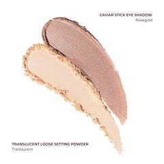Laura Mercier powder application compact demonstrating long-wear setting.