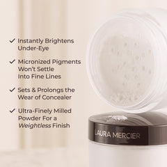 Laura Mercier Secret Brightening Powder swatch highlighting color correction around the eye area.