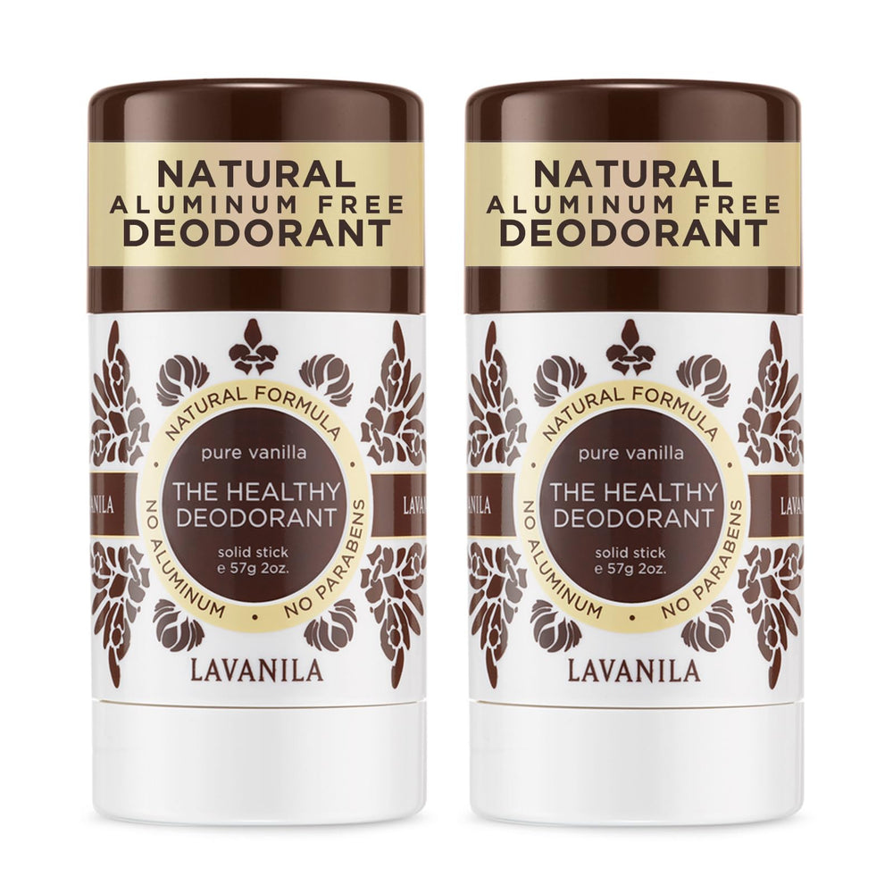Lavanila Pure Vanilla deodorant stick front view with 2 oz size.