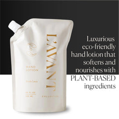 Hand applying L'AVANT Collective lotion to soften dry hands.