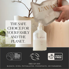 Label close-up highlighting premium ingredients and Fresh Linen fragrance.