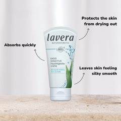 Lavera Basis Sensitive Cream being applied under makeup for quick absorption
