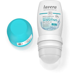 Lavera Deo Roll-On Basis sensitiv cap highlighting aluminum-free protection.