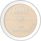 Lavera Satin Compact Powder Nude 02 close-up reveals velvety, shine-control finish.