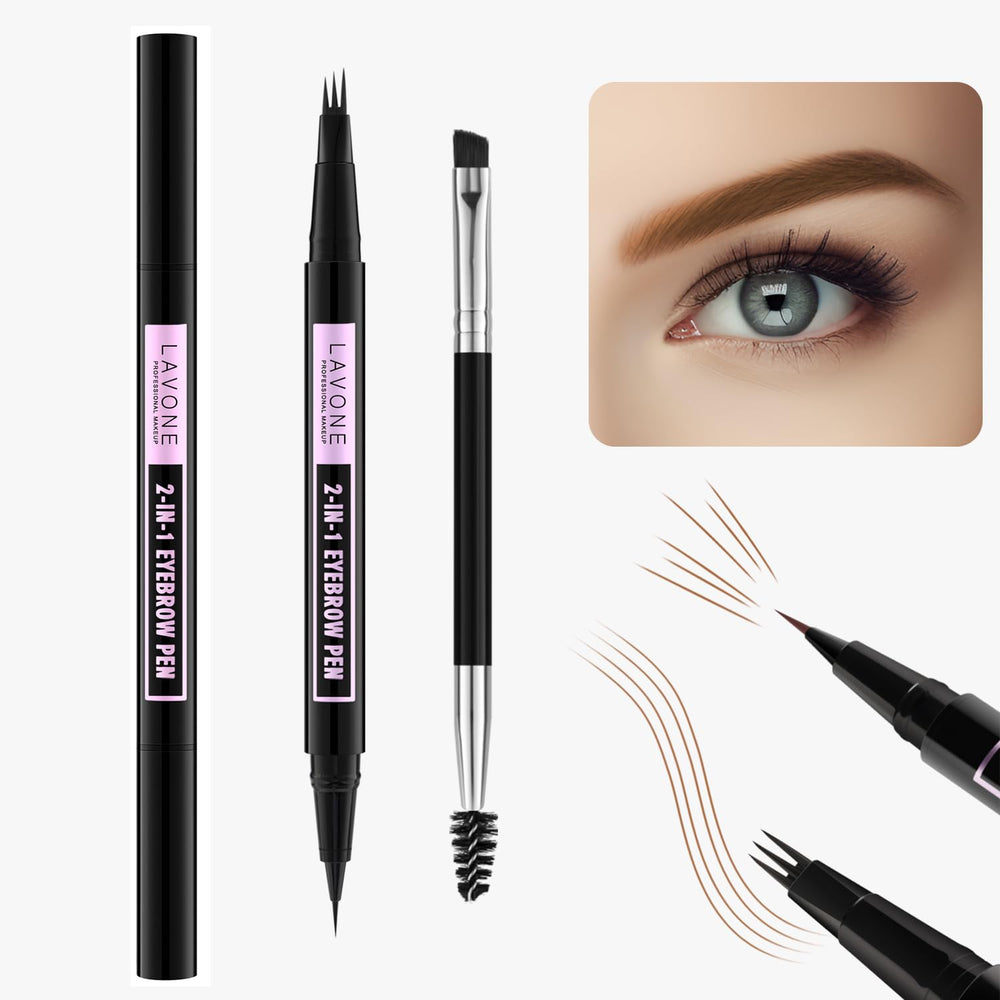 LAVONE soft brown 2-in-1 brow pen for natural hair-like strokes and all-day definition.