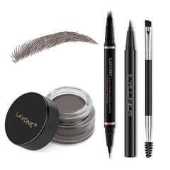 LAVONE eyebrow kit ebony pen close-up showing precise microblade strokes