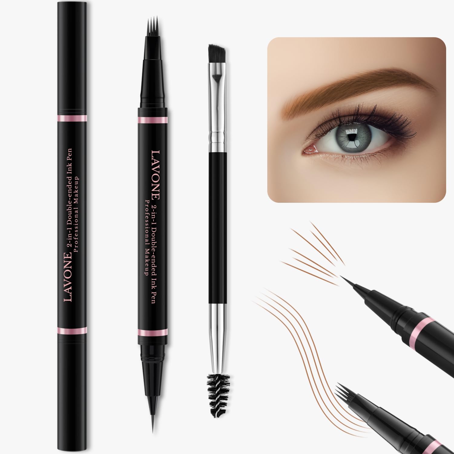LAVONE eyebrow pen 4-tip microblade for natural, hair-like brows