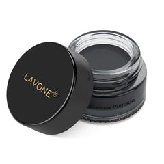 LAVONE Eyebrow Pomade jar close-up showing rich color and smooth texture for natural definition.