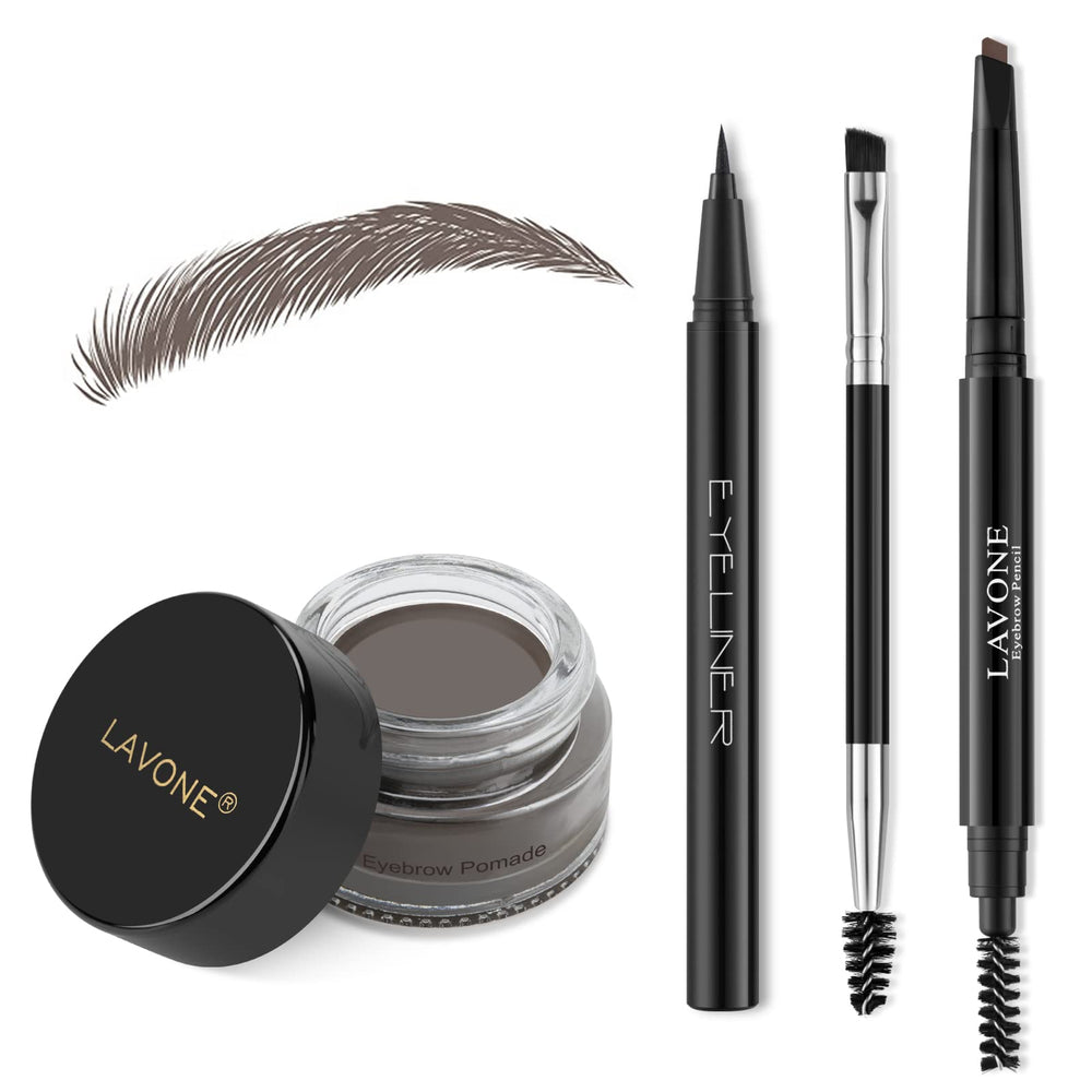 LAVONE eyebrow stamp kit close-up showing ebony pomade for defined brows