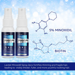 Lavtek Minoxidil 5% label close-up with active ingredients.