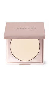 Lawless Banannie brightening powder compact close-up showing smooth, even skin finish