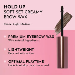 LAWLESS Hold Up Soft Set Brow Wax brush showing precise application