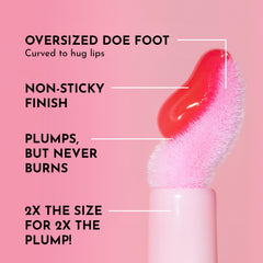 Red shade swatch on lips with vibrant color and glossy finish