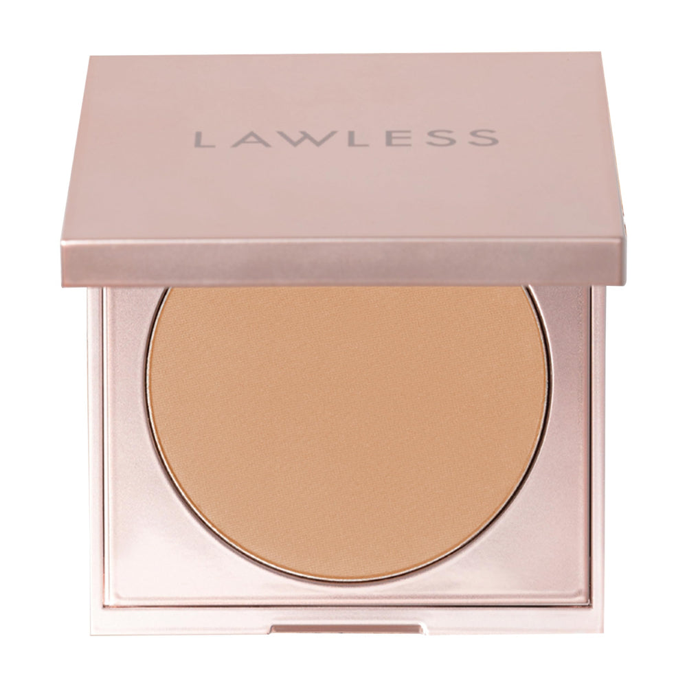 Lawless talc-free powder compact delivers a natural matte finish.