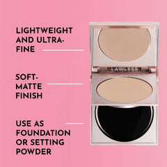 LAWLESS talc-free powder sponge application demonstrates buildable coverage with smoothing blur.